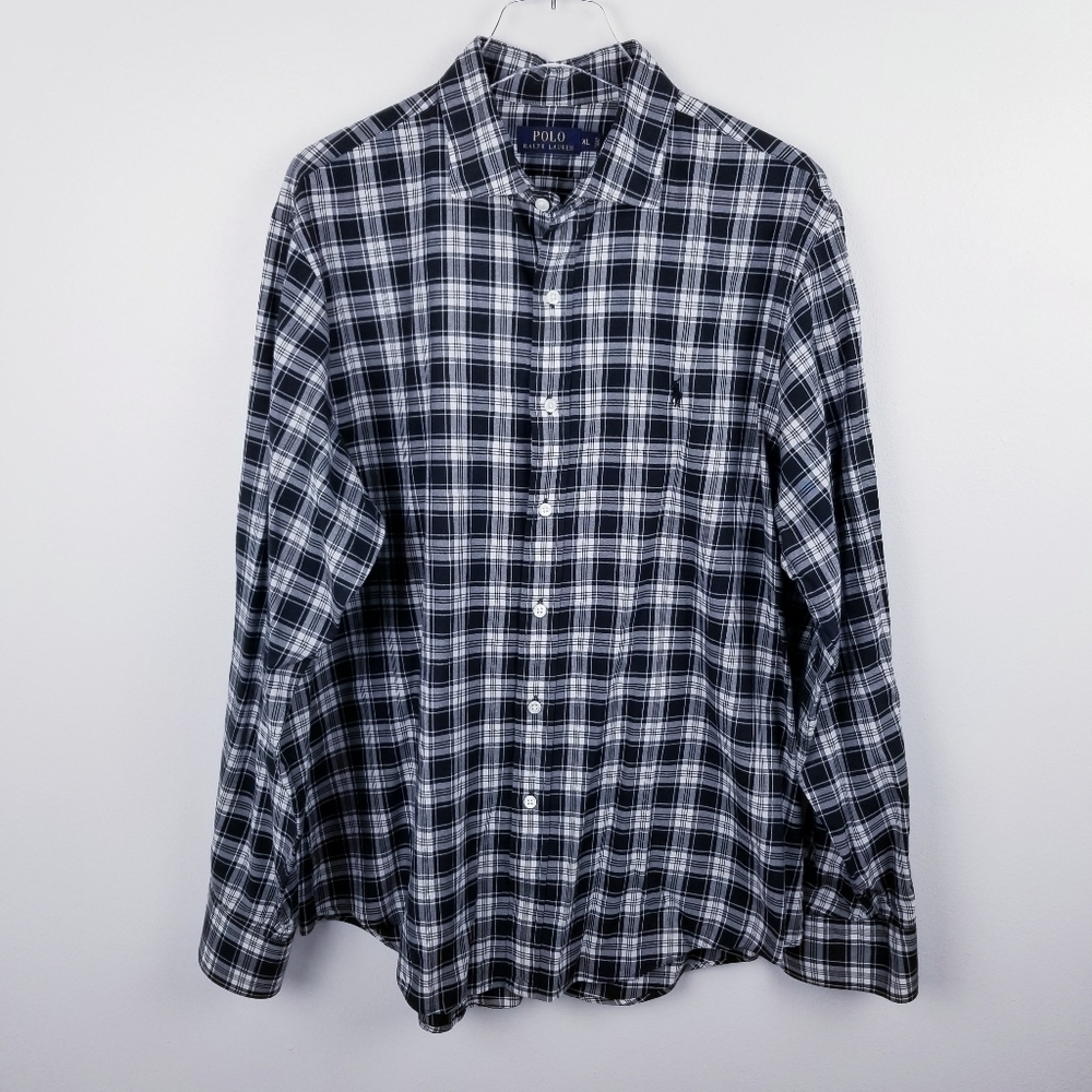 Polo by Ralph Lauren Black & White Plaid Button Front Shirt size XL